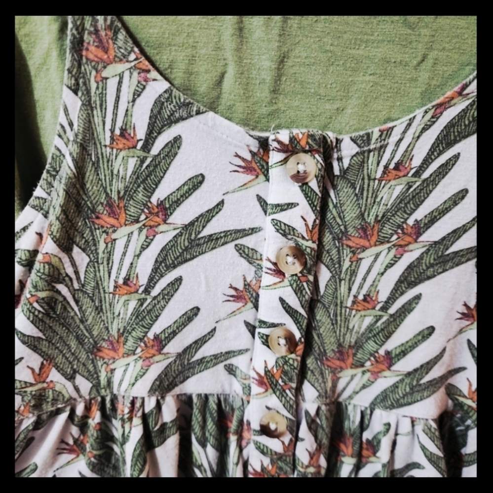 Kate Quinn Olive and Cream Botanical Top